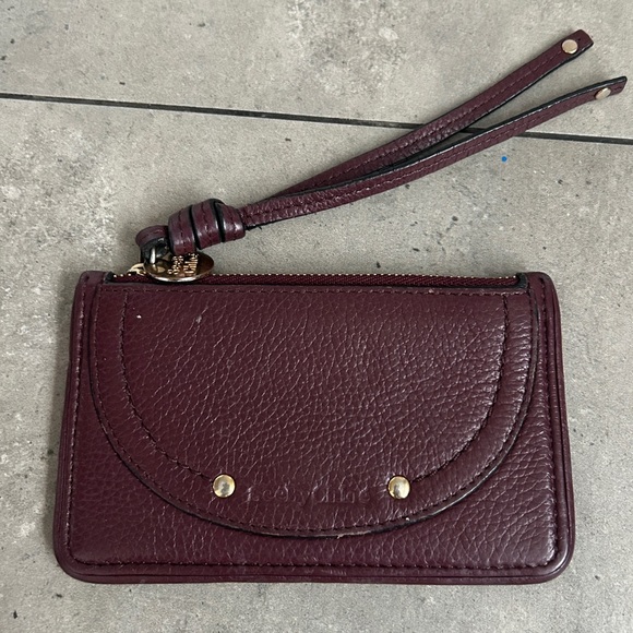 See by Chloe Olga coin purse card holder zip wallet maroon leather - Picture 6 of 8